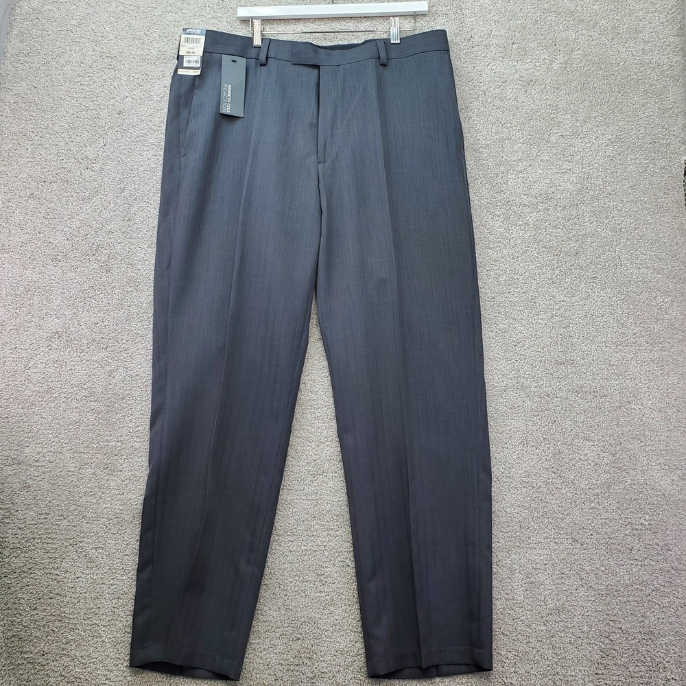 Kenneth Cole Reaction Men Dress Pants 40W x 32L Medium Grey Solid Stripe KD00209